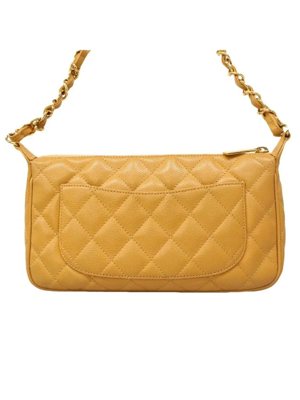 Chanel Shoulder Bag Quilted Caviar Leather Brown Gold